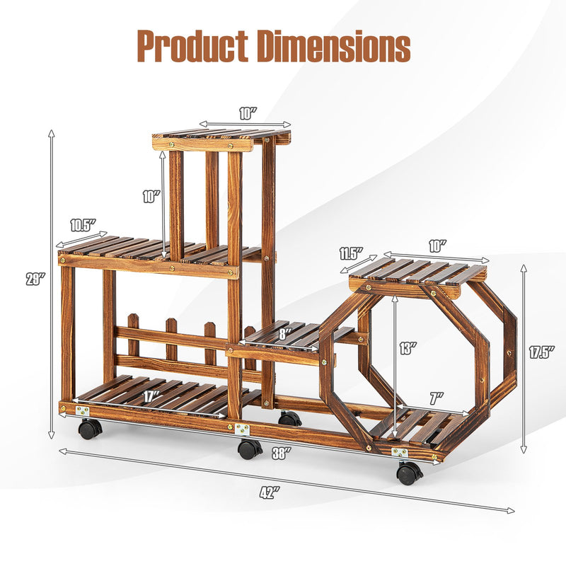 6-Layer Wooden Plant Stand for 8 Pots-Brown