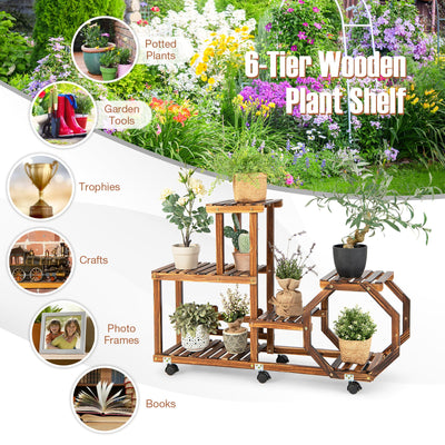 6-Layer Wooden Plant Stand for 8 Pots-Brown