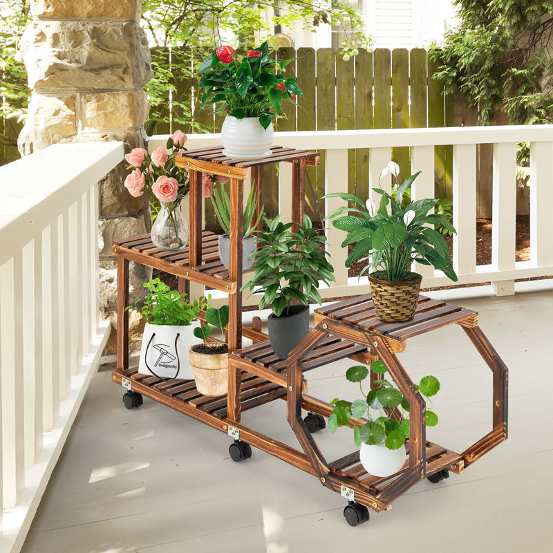 6-Layer Wooden Plant Stand for 8 Pots-Brown