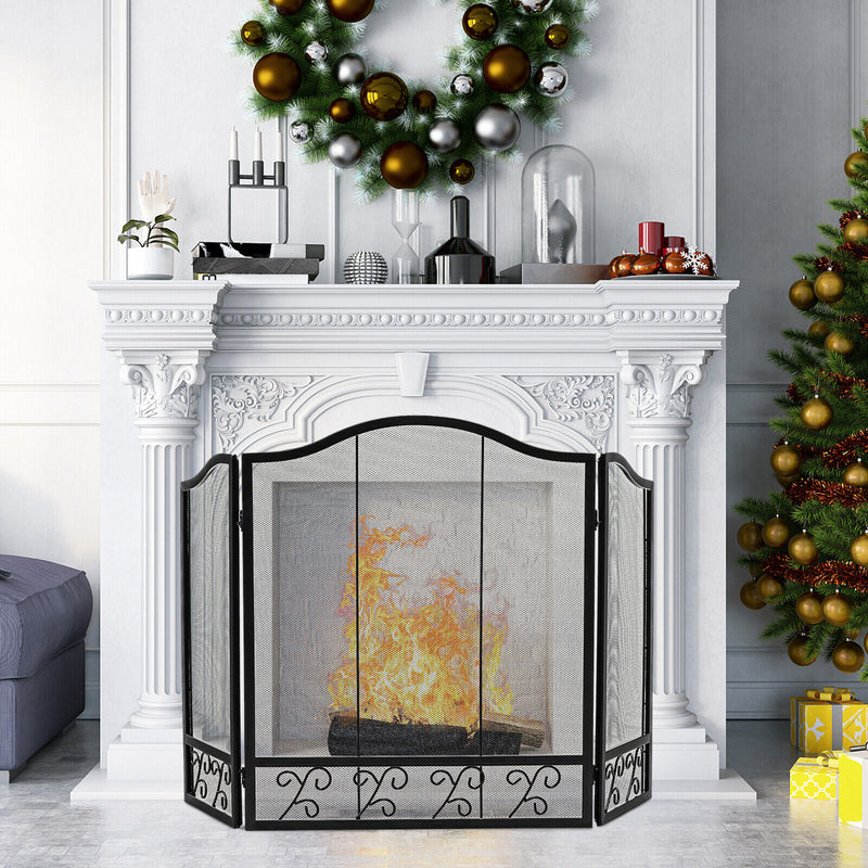 3-Panel Fireplace Screen Decorative Spark Guard