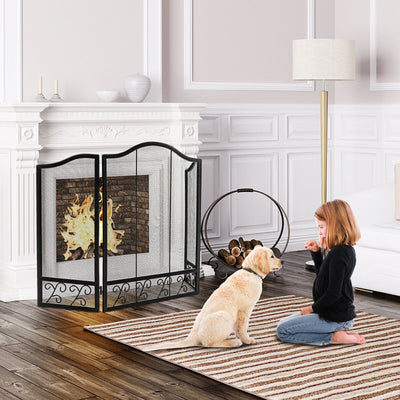 3-Panel Fireplace Screen Decorative Spark Guard