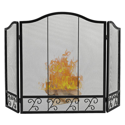 3-Panel Fireplace Screen Decorative Spark Guard