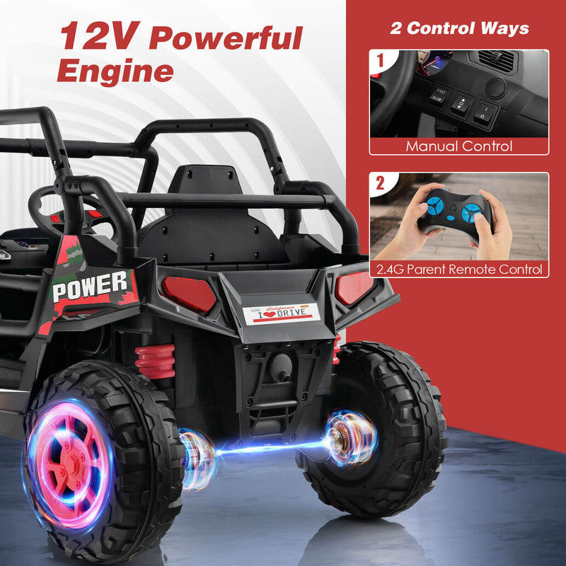 12V Kids UTV Ride on Car with 2.4G Remote Control Music and LED Lights-Red