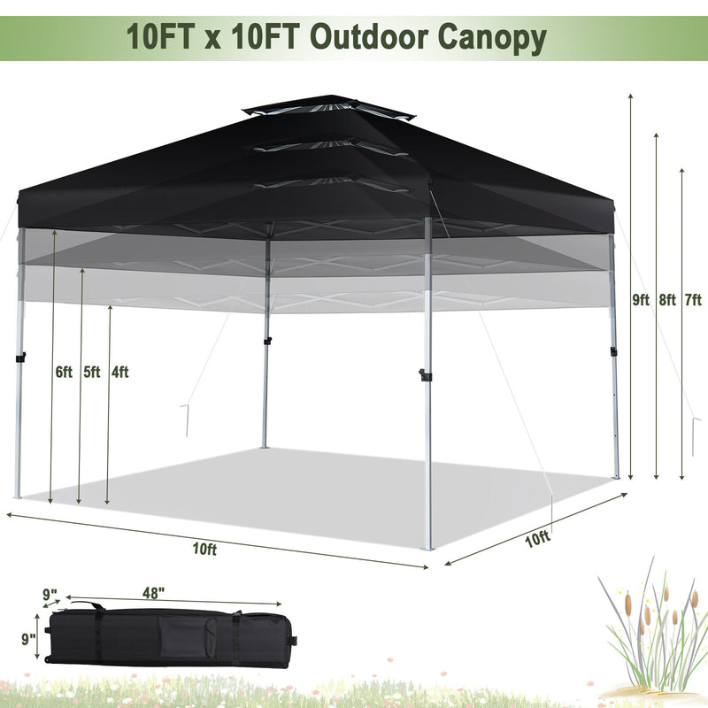 2-Tier 10 x 10 Feet Pop-up Canopy Tent with Wheeled Carry Bag-Black