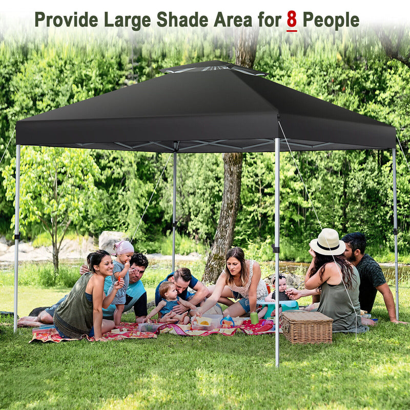 2-Tier 10 x 10 Feet Pop-up Canopy Tent with Wheeled Carry Bag-Black