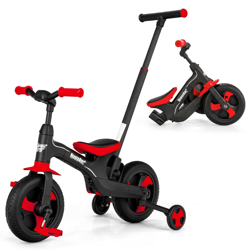 5-in-1 Multifunctional Kids Bike with Detachable Push Handle-Red