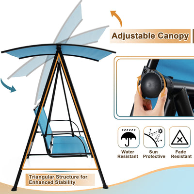 2-Seat Outdoor Canopy Swing with Comfortable Fabric Seat and Heavy-duty Metal Frame-Navy