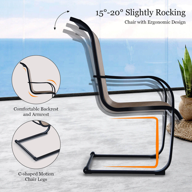 2 Pieces Patio Dining Chairs with C spring motion High Backrest Armrest