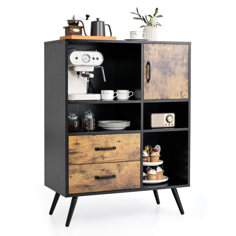 Industrial Buffet Sideboard Kitchen Cupboard with Cubbies Drawers-Rustic Brown