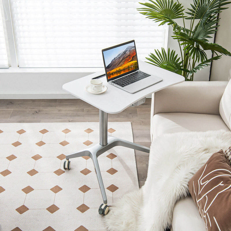 Mobile Standing Laptop Desk with Tablet Holder and 4 Rolling Casters-White