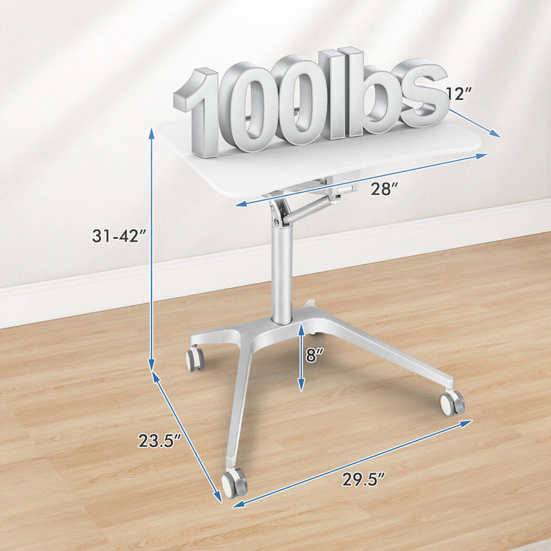 Mobile Standing Laptop Desk with Tablet Holder and 4 Rolling Casters-White