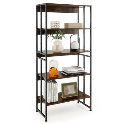 3/5-Tier Industrial Bookshelf Storage Shelf Display Rack with Adjustable Shelves-5Tier