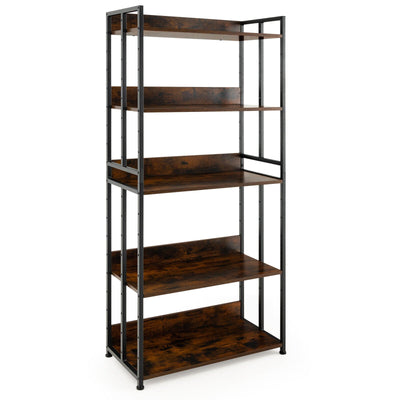 3/5-Tier Industrial Bookshelf Storage Shelf Display Rack with Adjustable Shelves-5Tier