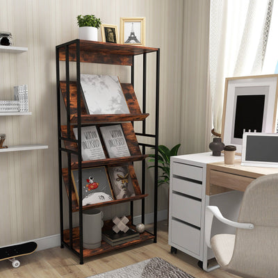 3/5-Tier Industrial Bookshelf Storage Shelf Display Rack with Adjustable Shelves-5Tier