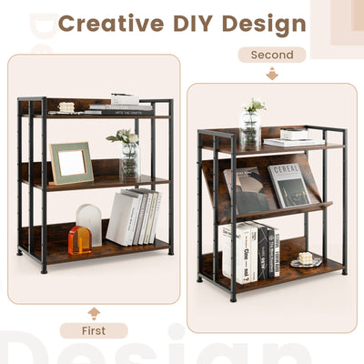 3/5-Tier Industrial Bookshelf Storage Shelf Display Rack with Adjustable Shelves-3-Tier