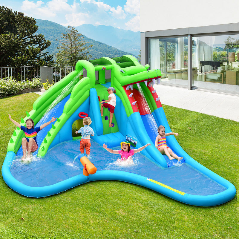 7-in-1 Inflatable Bounce House with Splashing Pool without Blower