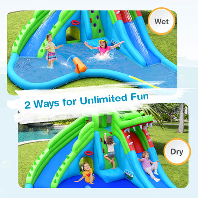 7-in-1 Inflatable Bounce House with Splashing Pool without Blower