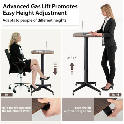 Height Adjustable Mobile Standing Desk with Lockable Wheels-Brown