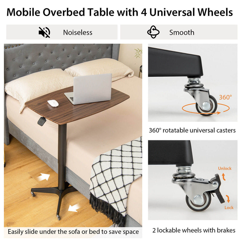 Height Adjustable Mobile Standing Desk with Lockable Wheels-Brown