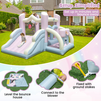 Kids Bounce House with Slide and 2 Boxing Columns Bouncy Castle for Party with 480W Blower