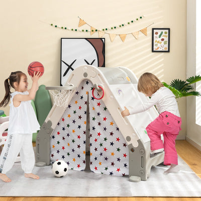 Kid's Triangle Climber with Tent Cover and with Climbing Wall-Gray