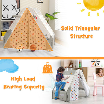 Kid's Triangle Climber with Tent Cover and with Climbing Wall-Gray