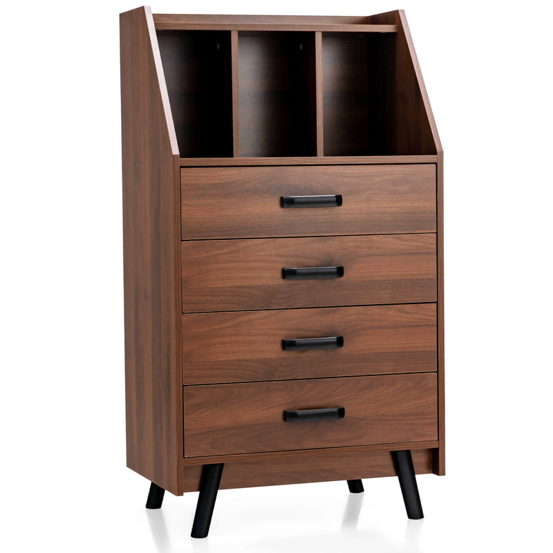 4-Drawer Dresser with 2 Anti-Tipping Kits for Bedroom-Walnut