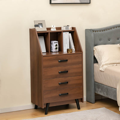 4-Drawer Dresser with 2 Anti-Tipping Kits for Bedroom-Walnut