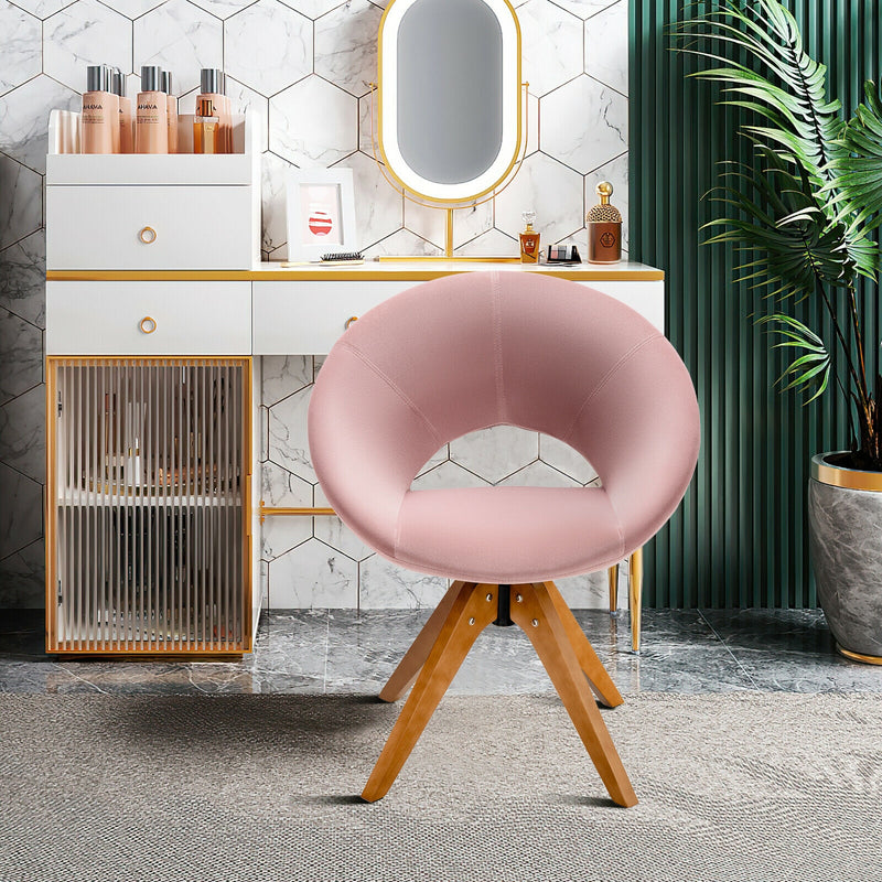 Swivel Accent Chair with Oversized Upholstered Seat for Home Office-Pink