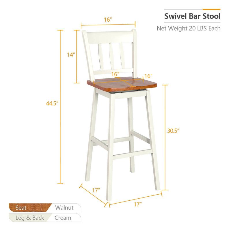 30.5 Inches Set of 2 Swivel Bar Stools with 360° Swiveling-White