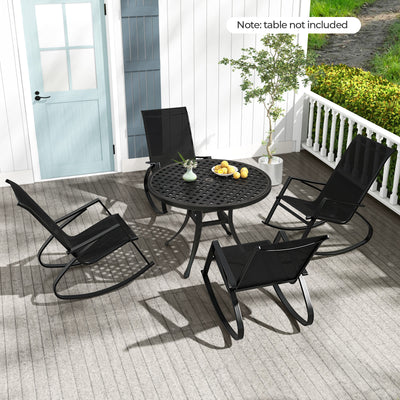 2 Pieces Patio Rocking Chairs Outdoor Sling Fabric Rockers with Ergonomic Backrest and Seat-Black