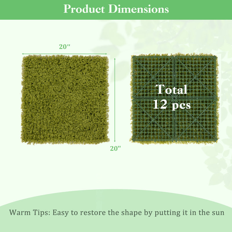 12 Pieces 20 x 20 inches Artificial Grass Wall Panels for Garden Yard Balcony-Light Green