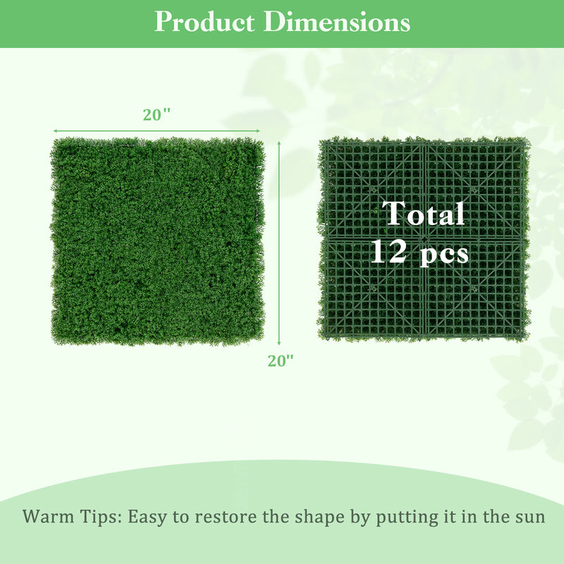 12 Pieces 20 x 20 inches Artificial Grass Wall Panels for Garden Yard Balcony-Green