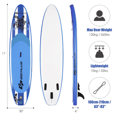 11 Feet Inflatable Adjustable Paddle Board with Carry Bag-SizeL