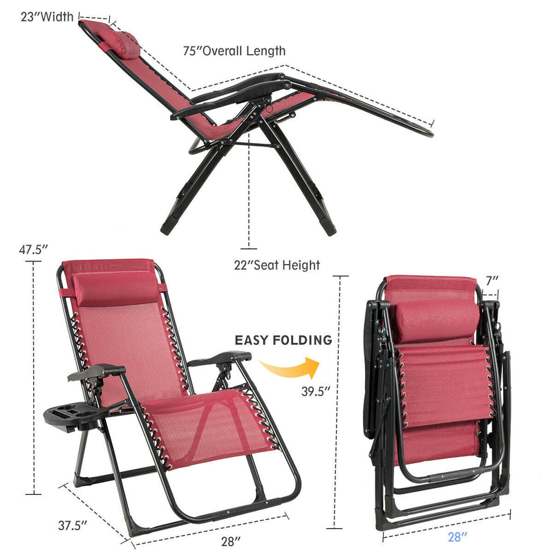 Oversize Lounge Chair Patio Heavy Duty Folding Recliner-Wine