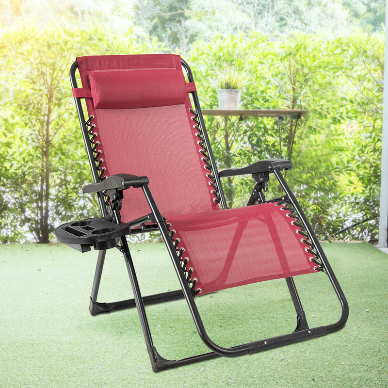 Oversize Lounge Chair Patio Heavy Duty Folding Recliner-Wine