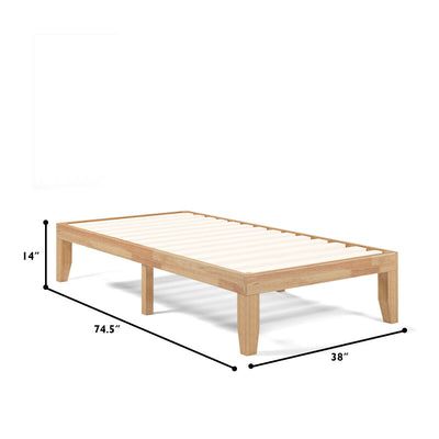 Twin Size 14 Inch Wooden Slats Bed Mattress Frame-Natural