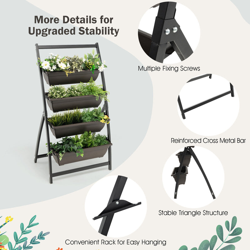 4-Tier Vertical Raised Garden Bed with 4 Containers and Drainage Holes-S