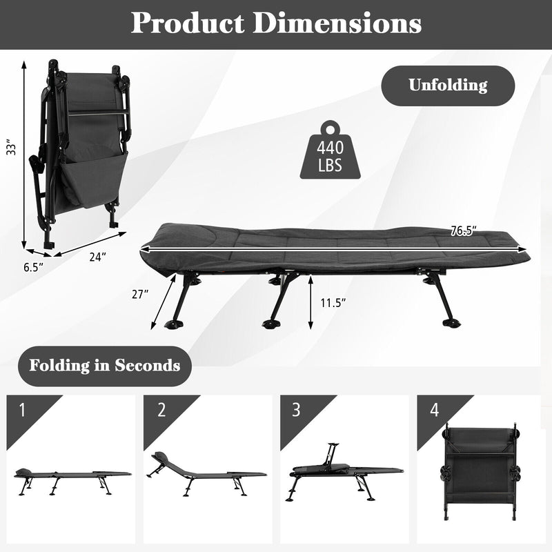 Folding Camping Cot with Detachable Mattress and Adjustable Backrest-Gray