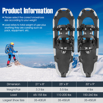 21/25/30 Inch 4-in-1 Lightweight Terrain Snowshoes with Flexible Pivot System-30 inches