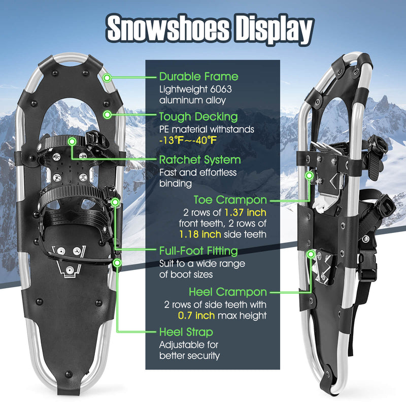 21/25/30 Inch 4-in-1 Lightweight Terrain Snowshoes with Flexible Pivot System-30 inches