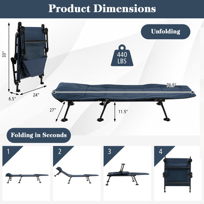 Folding Camping Cot with Detachable Mattress and Adjustable Backrest-Navy