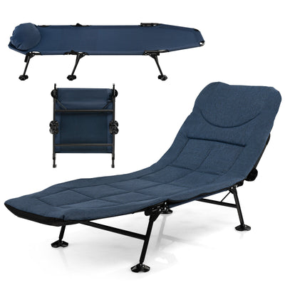 Folding Camping Cot with Detachable Mattress and Adjustable Backrest-Navy