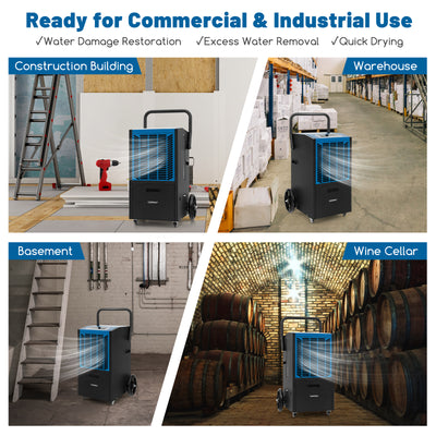 140 Pints Commercial Dehumidifier Crawl Space Dehumidifier with Pump and Drain Hose-Blue