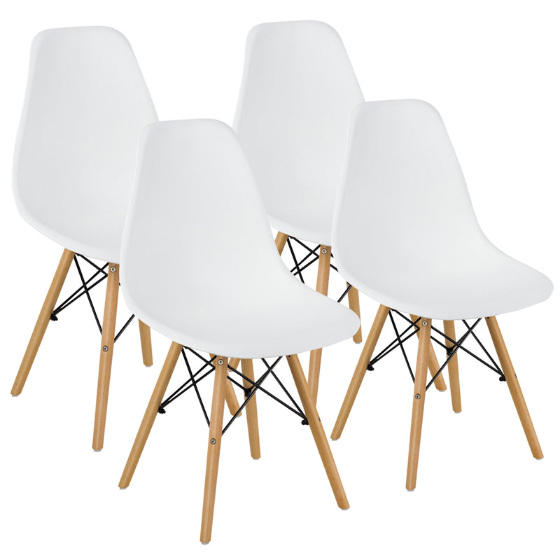 Set of 4 Modern Dining Side Chair Wood Legs-White