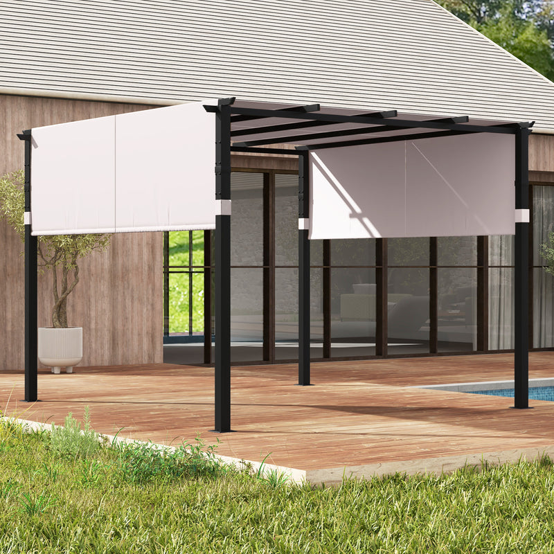 10 x 10 ft Flat Top Pergola with Retractable Canopy for Garden Pool Porch and Backyard-Gray