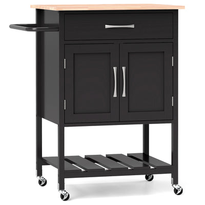 Rolling Kitchen Island Cart with Drawer and Towel Rack-Black