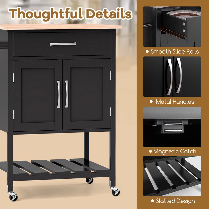 Rolling Kitchen Island Cart with Drawer and Towel Rack-Black