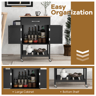 Rolling Kitchen Island Cart with Drawer and Towel Rack-Black