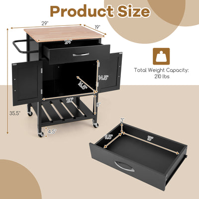 Rolling Kitchen Island Cart with Drawer and Towel Rack-Black